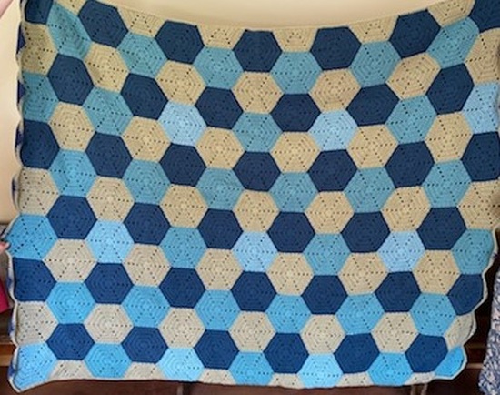 Crocheted Blue Hexagons Afghan with Fleece Back-image