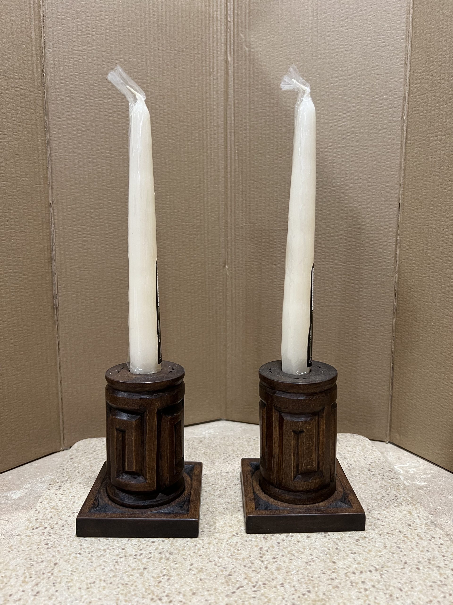 Carved Wooden Candle Sticks-image